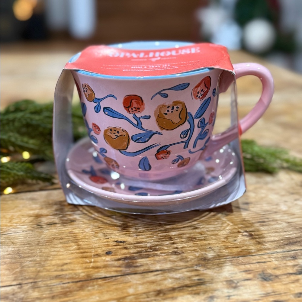 Opalhouse Pink and Blue Floral Mug & Tray Set NWT